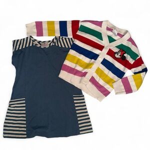Hanna Andersson Dress & Disney Multicolored Striped Cardigan Bundle - 5-6T